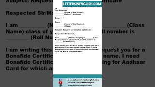 Letter to Principal for Bonafide Certificate for Aadhaar Card [upl. by Ashjian]