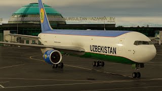 XPlane 12 Tashkent  Astana FlightFactor Boeing 763 Cargo Uzbekistan Airways UK67002 [upl. by Enilreug]