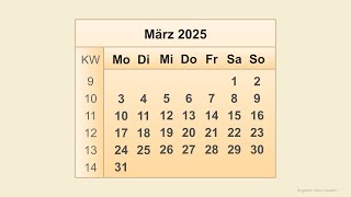 Kalender März 2025 [upl. by Nonahs484]