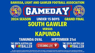 🔴LIVE  BLG Football Assoc U15 GRAND FINAL  South Gawler Va Kapunda [upl. by Fabrin355]