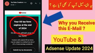 How to submit Adsense US Tax Form  YouTube US Tax Form Submit Email  YouTube adsense update 2024 [upl. by Reneta]