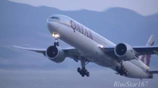 Qatar Airways Boeing 777300ER A7BAO takeoff from KIXRJBB Osaka  Kansai RWY 06R [upl. by Yllac114]