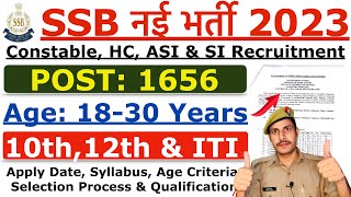 SSB Recruitment 2023  SSB 1656 New Vacancy 2023  SSB Constable HC ASI amp SI Recruitment 2023 [upl. by Topper]