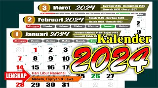 KALENDER 2024 Lengkap dengan tanggal merah  Hijriyah jawa  Download format CDR  template [upl. by Yunfei]