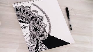 How to draw Mandala art of Maa Durga  Zentangle art  Doodle art  Navaratri drawing  Durga puja [upl. by Elicec450]