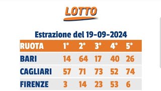 Estrazione lotto Giovedi 19 Settembre 2024 lotto metodilotto 10elotto previsionilotto 10elotto [upl. by Monda]