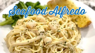 Seafood Alfredo  Scallop Alfredo  3 Ingredient Pasta Alfredo [upl. by Nilyak]