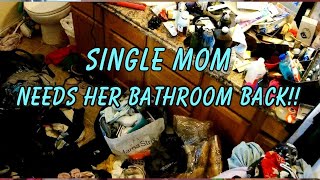 Cleaning extremely cluttered bathroom for single mom w ADHD w 3 kids for FREE satisfying [upl. by Steinman]