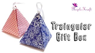 How to make triangular gift box  DIY easy pyramid gift box  Paper craft  Purple Kraft [upl. by Epilif]