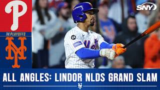 Every angle of Francisco Lindors NLDS grand slam during MetsPhillies Game 4  SNY [upl. by Relyhs]