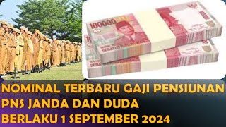 NOMINAL TERBARU GAJI PENSIUNAN PNS JANDA DUDA BERLAKU 1 SEPTEMBER 2024 [upl. by Aiasi]