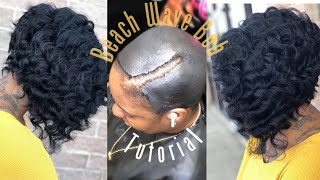 How to do a Quickweave CURLY Beach wave bob  No Leave Out On a Protective cap detailed Tutorial [upl. by Noyar459]