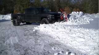 Snow Plowing with Chevy Silverado 3500 Western Pro Plow with Custom Wings [upl. by Nuahsad]