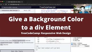 Give a Background Color to a div Element Basic CSS freeCodeCamp tutorial [upl. by Denna260]