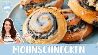 Mohnschnecken Rezept  Hefeschnecken mit Mohnfüllung  Einfach Backen [upl. by Aicak]