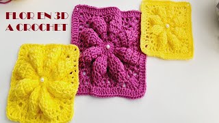 CUADRITOS DE FLORES EN 3D TEJIDO A CROCHET PARA COBIJAS COJINES COLCHITAS PASO A PASO [upl. by Zipah]