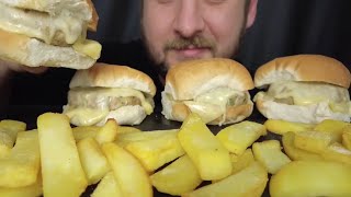 ASMR CHICKEN BURGERS with CHEESE and FRIES  HAMBURGER with SPICY SAUCE Eating Sounds MUKBANG [upl. by Flodnar]