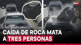 Huarochirí el impactante video de una gran roca que aplasta a una camioneta en la Carretera Central [upl. by Nosrettap]