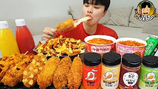 ASMR MUKBANG 직접 만든 떡볶이 불닭볶음면 치즈스틱 핫도그 먹방 amp 레시피 FIRE NOODLES AND Tteokbokki EATING SOUND [upl. by Howlond]