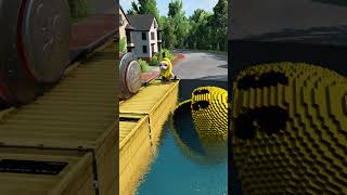 Giant Bollard Pushing Funny Cars Driving on Container Bridge into PacMan – BeamNGDrive [upl. by Iuqcaj]