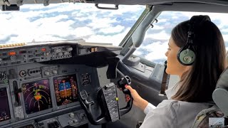 Beautiful Female Pilot Landing Her Boeing B737800  Cockpit View  GoPro [upl. by Hawker]