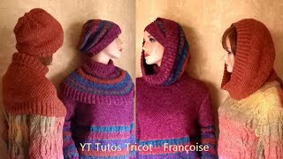 Tuto Tricot Tour de cou Femme à col roulé transformable en col capuche Femme toutes tailles [upl. by Devland]