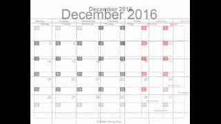 Free December 2016 Calendar Printable with holidays [upl. by Aehsel561]