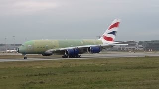 First British Airways Airbus A380 GXLEA MSN095 landing at Hamburg Finkenwerder [upl. by Roane]