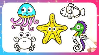 sea animals How To Draw sea animals  step by step drawing  Easy Drawings [upl. by Stacey846]