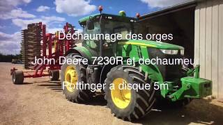 Déchaumage des orges avec John Deere 7230R et déchaumeur Pottinger 5 mètres à disque [upl. by Pavier]