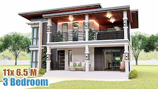 HOUSE DESIGN IDEA  11 X 65 Meters  2 storey 3 Bedroom House [upl. by Ellevehs]