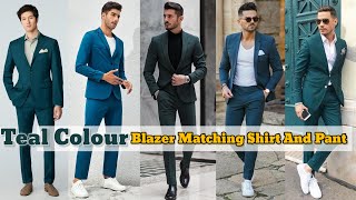 Teal Colour Blazer Matching Shirt And Pant  Teal Colour Blazer Combination  Teal Blue Blazer [upl. by Shippee]