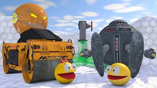 Pacman vs Road Roller Robot amp Sphere Bot in Acid Maze [upl. by Cairns]