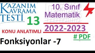 10 Sınıf  Kazanım Testi 13  MEB  2022 2023  Fonksiyonlar 7  Matematik  PDF [upl. by Akihsat]