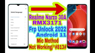 Realme Narzo 30A RMX3171 Android 11 Frp Bypass Without Pc New Trick 2022 Reset Frp 100 Working [upl. by Ahsillek]