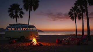 Campfire on the Beach Sounds for Restful Sleep  Soothing Fire amp Ocean Waves Ambience [upl. by Jehu385]