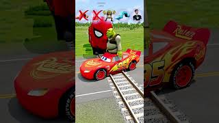 Big and Small Mcqueen Cars Whos Gonna Stop SpiderMan Train  BeamNGDrive [upl. by Else]