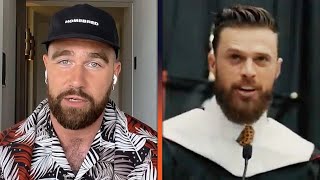 Travis Kelce REACTS to Harrison Butkers Commencement Speech [upl. by Yanal195]