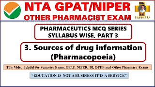 Pharmaceutics I MCQ Series Part 3  Sources of drug information  GPATNIPER  pharmshala [upl. by Jermain]