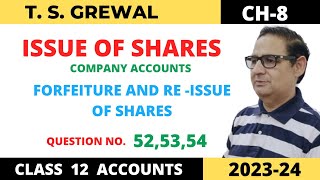 ISSUE OF SHARES COMPANY ACCOUNTS TSGrewal Ch8 Que No525354Forfeiture and Reissue of Shares [upl. by Aserehtairam]