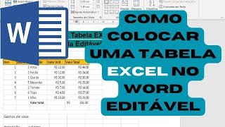 Como Colocar Uma Tabela EXCEL no Word Editável [upl. by Sucirdor553]