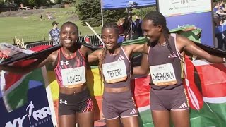 Runners race the Mastercard Mini 10K in NYC [upl. by Anelhtac]