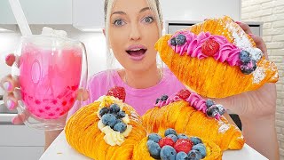 ASMR FRUIT CAKE BUBBLE TEA EATING CROISSANT DESSERT SWEET FOOD MUKBANG 달달한 음식 먹방 [upl. by Normalie576]