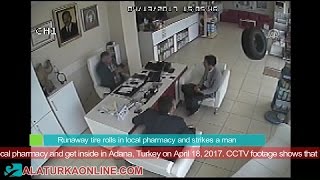 Runaway tire rolls in local pharmacy and strikes a man [upl. by Zetnas]