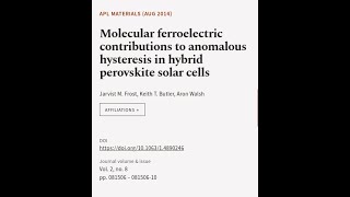 Molecular ferroelectric contributions to anomalous hysteresis in hybrid perovskite so  RTCLTV [upl. by Eey]