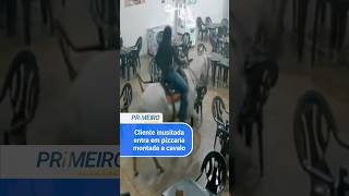 Cliente inusitada entra em pizzaria montada a cavalo [upl. by Ttirrej432]