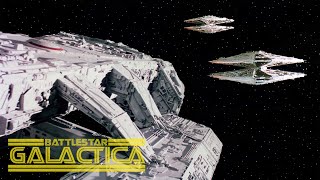 Battlestar Pegasus vs Two Cylon Basestars  Battlestar Galactica 1978 4K [upl. by Sweeney684]