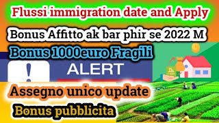 Bonus affitti Bonus 1000euro Flussi imigration 2022 open datebonus pubblicitàAssegno urdu hindi [upl. by Ettenyar]