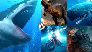 Megalodon vs TRex SpermWhale Kraken And Godzilla [upl. by Yessac]