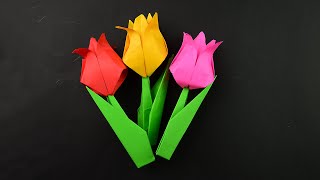 How to make a paper tulip ORIGAMI TUTORIAL DIY [upl. by Yrak]